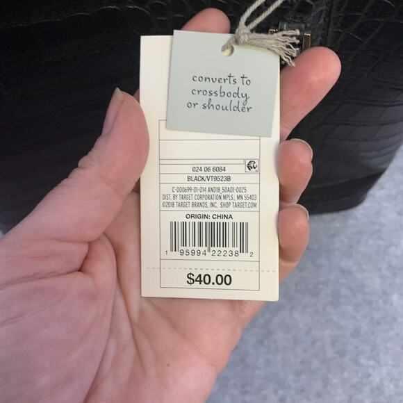 NWT A New Day Black Vegan Leather Handbag, Faux Crocodile Purse Adjustable - Picture 5 of 14